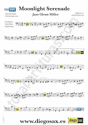 Tubescore Moonlight Serenade Sheet Music for Trombone, Tube and Euphonium Glenn Miller Jazz Music Score