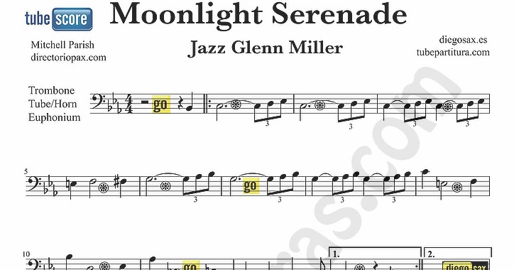 Tubescore Moonlight Serenade Sheet Music For Trombone Tube And Euphonium Glenn Miller Jazz Music Score