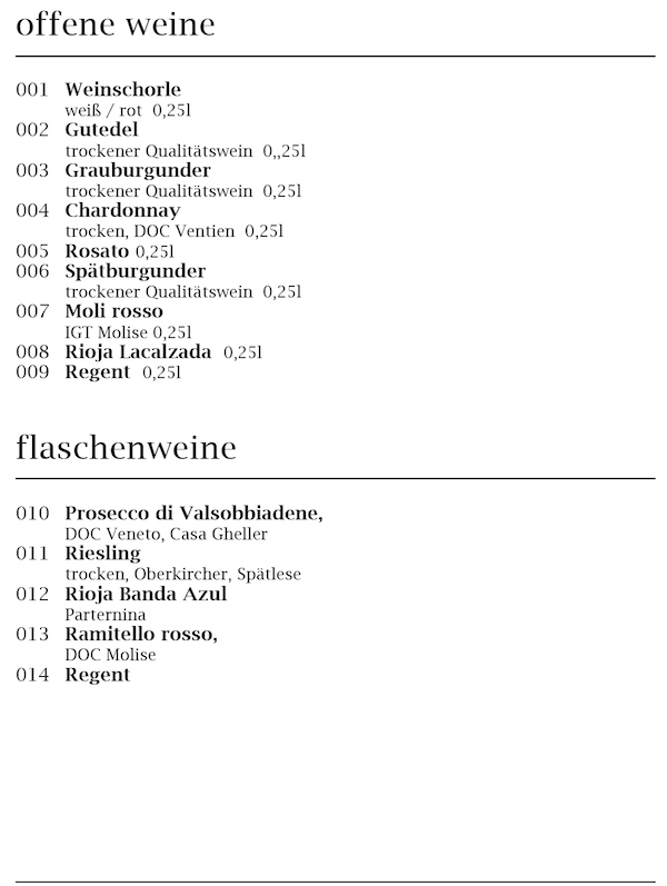 Speisekarte Restaurant Kucci Freiburg