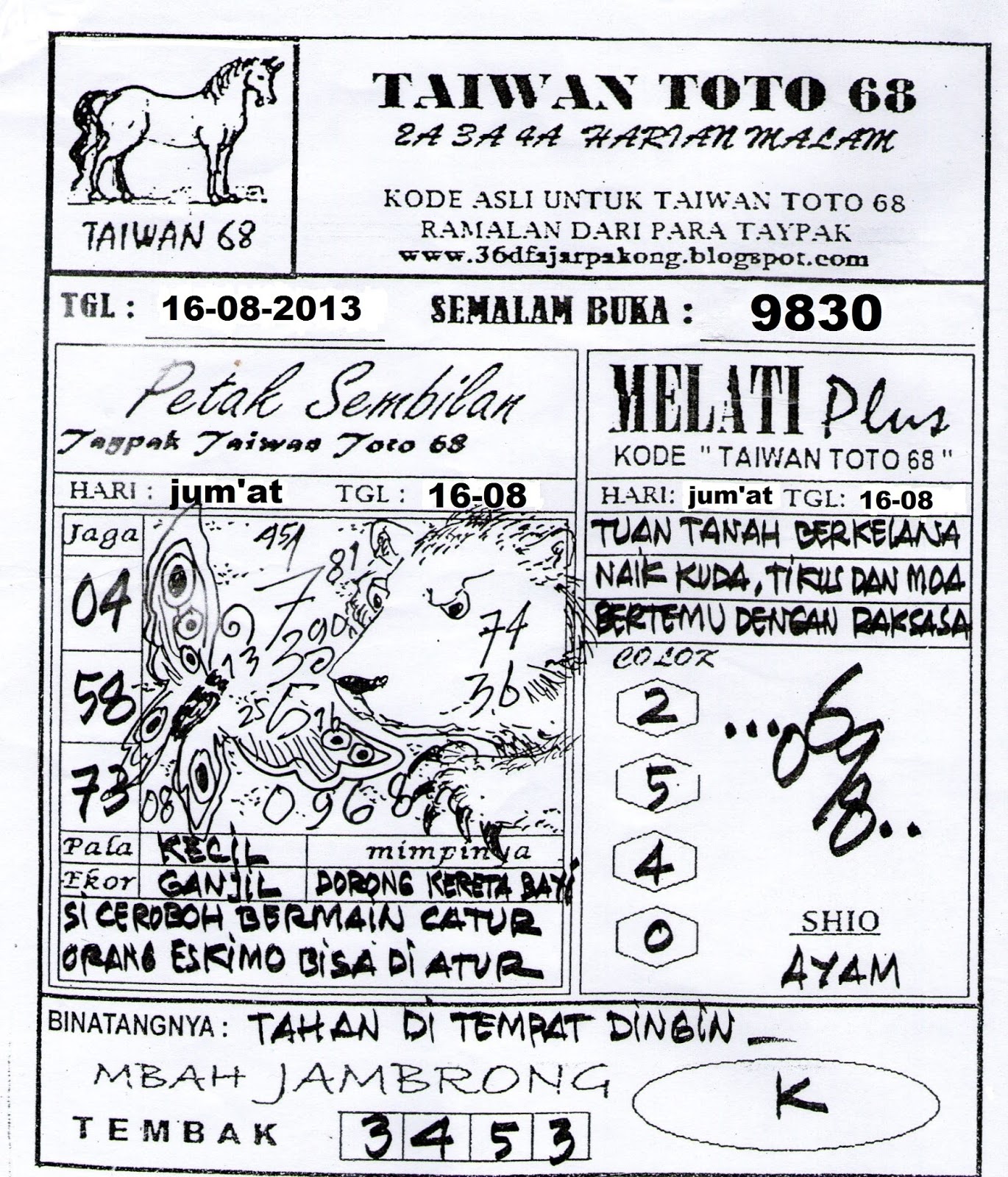 FAJAR PAKONG / TAIWAN TOTO 68 POSTING