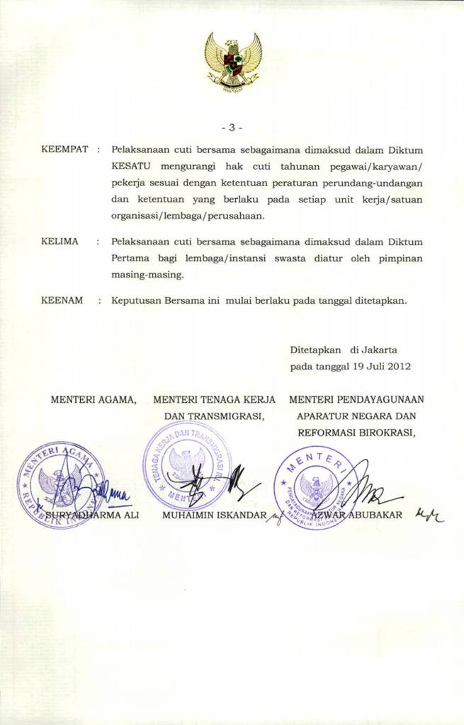 Jadwal Hari Libur Nasional dan Cuti Bersama Tahun 2013