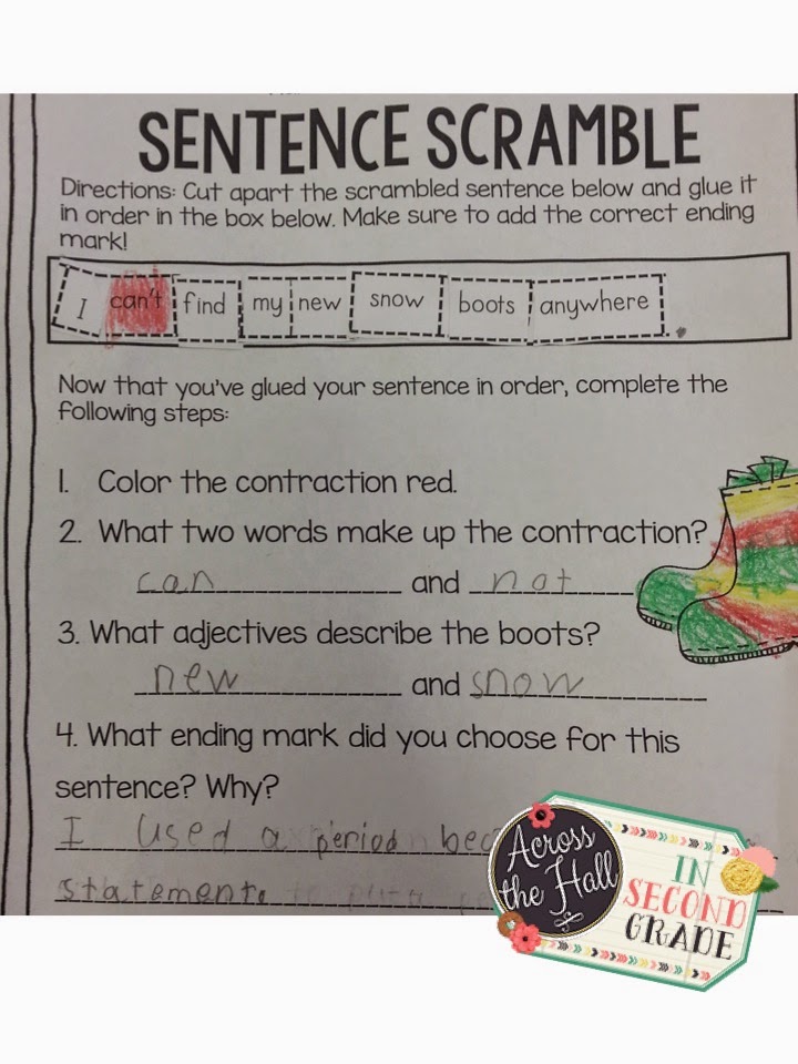 Across the Hall in 2nd Interactive Sentence Scrambles Freebie!!