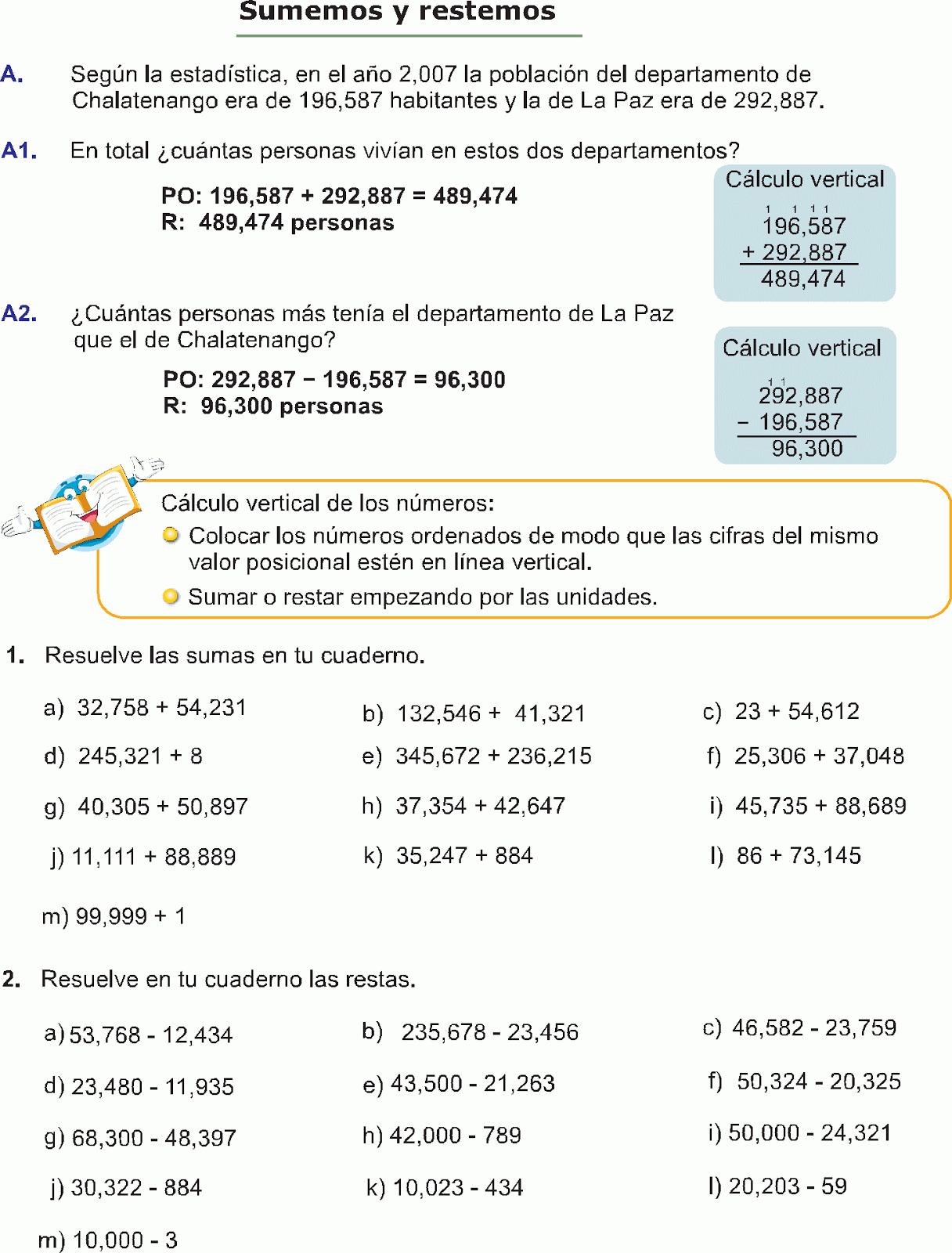 SUMA Y RESTA DE NUMEROS HASTA UN MILLON EJEMPLOS RESUELTOS DE CUARTO ... SUMA Y RESTA DE NUMEROS HASTA UN MILLON EJEMPLOS RESUELTOS DE CUARTO ...