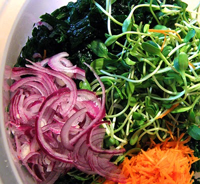 Kale, Onion, Carrots, Sunflower Sprouts before Mixing