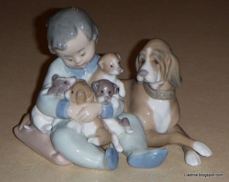 lladros Lladro Figurine "New Playmates" Boy With Puppies And Mother 5456