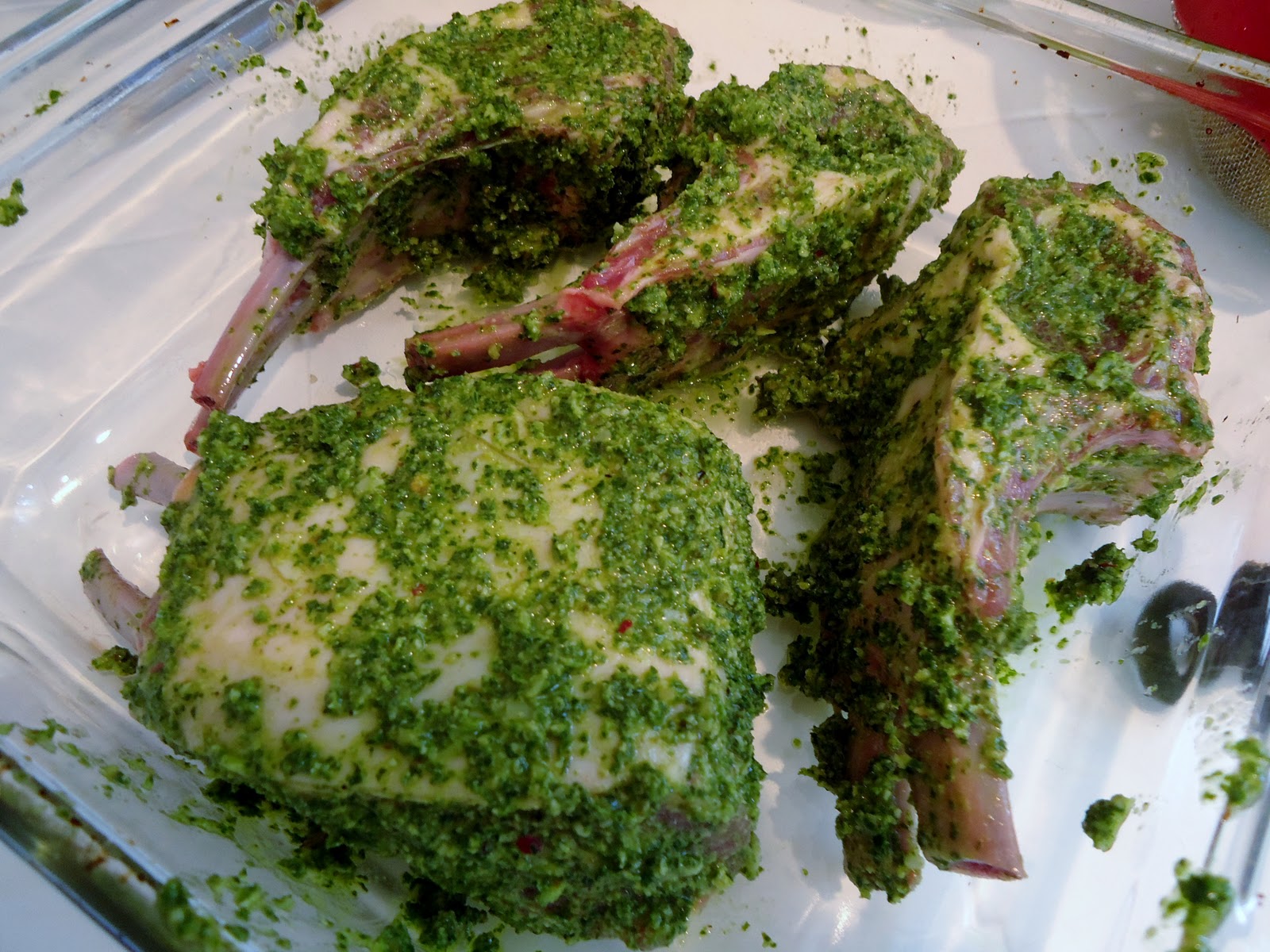 FIVE O'CLOCK FOOD Roasted Double Lamb Chops with KaleWalnut Pesto