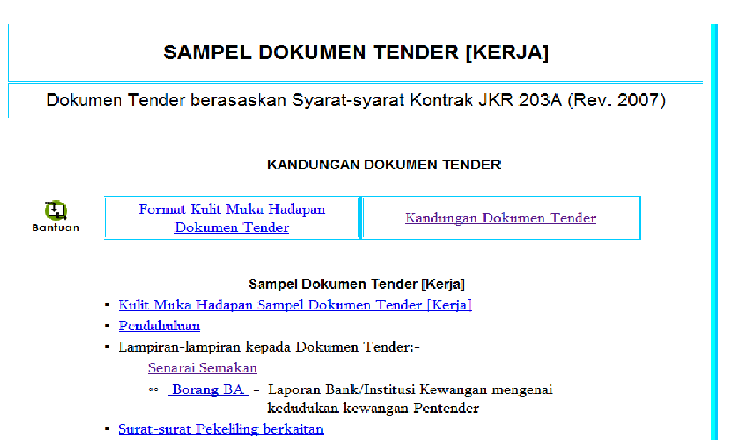 untuk mendapatkan sampel dokumen tender sila klik sini atau klik sini