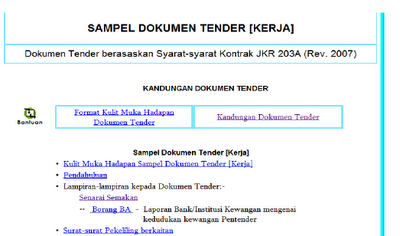 untuk mendapatkan sampel dokumen tender sila klik sini atau klik sini