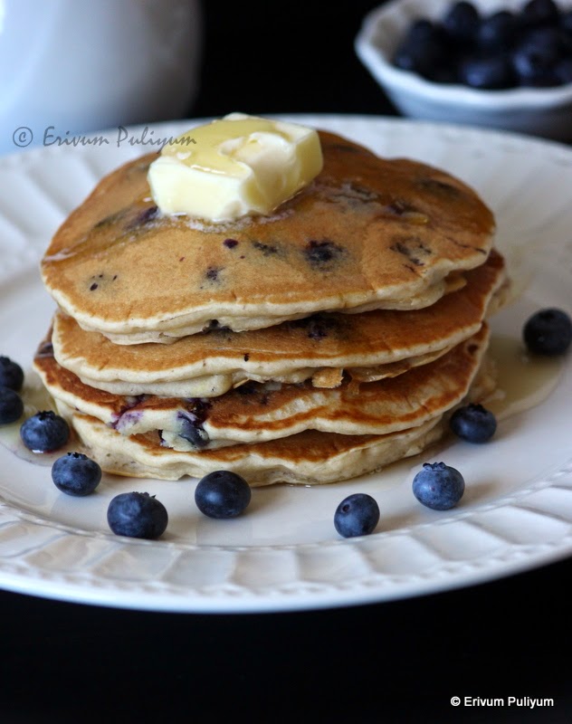 Erivum Puliyum Lemon Blueberry Pancakes (Eggless) Quick Breakfast Ideas