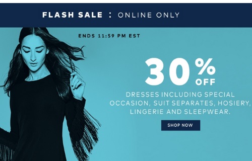 Hudson's Bay Flash Sale 30% off Dresses, Suit separates, Hosiery, Lingerie and Sleepwear