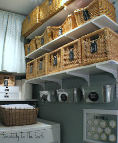 Simplicity In The South: Laundry Room Reveal. Baskets with chalkboard labels. 