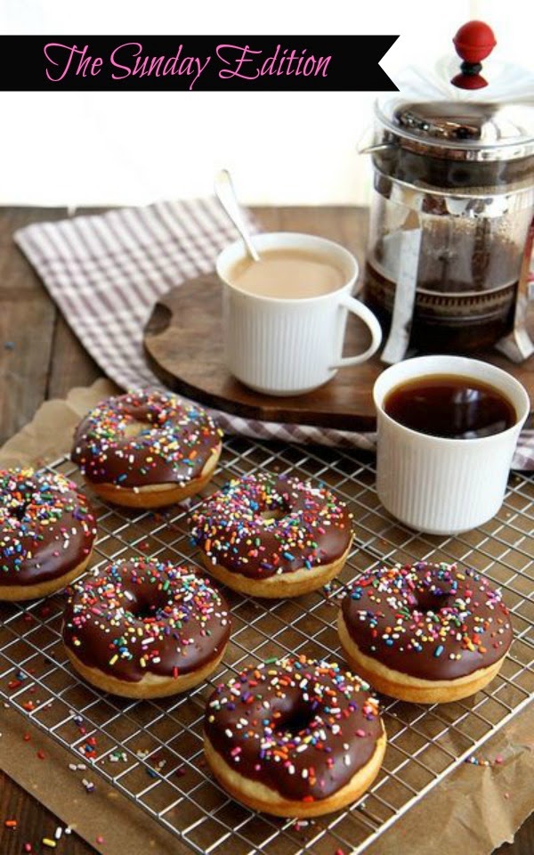 chocolate covered sprinkle donuts and coffee
