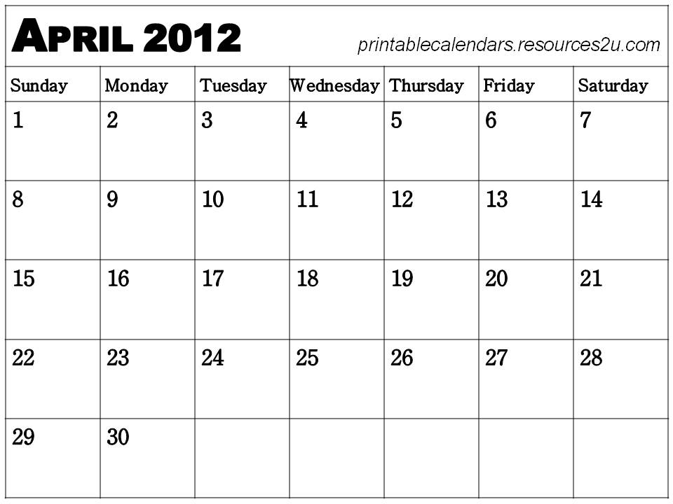 Blank April Calendar