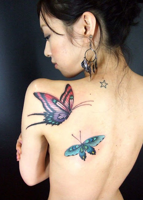 Butter Fly Tattoo In Body Sexy Girl