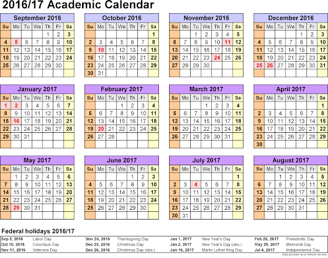 Academic Printable Calendar 2016, 2016 Calendar with School Holidays, 2016 School Calendar Template, Cute Calendar Template 2016 free