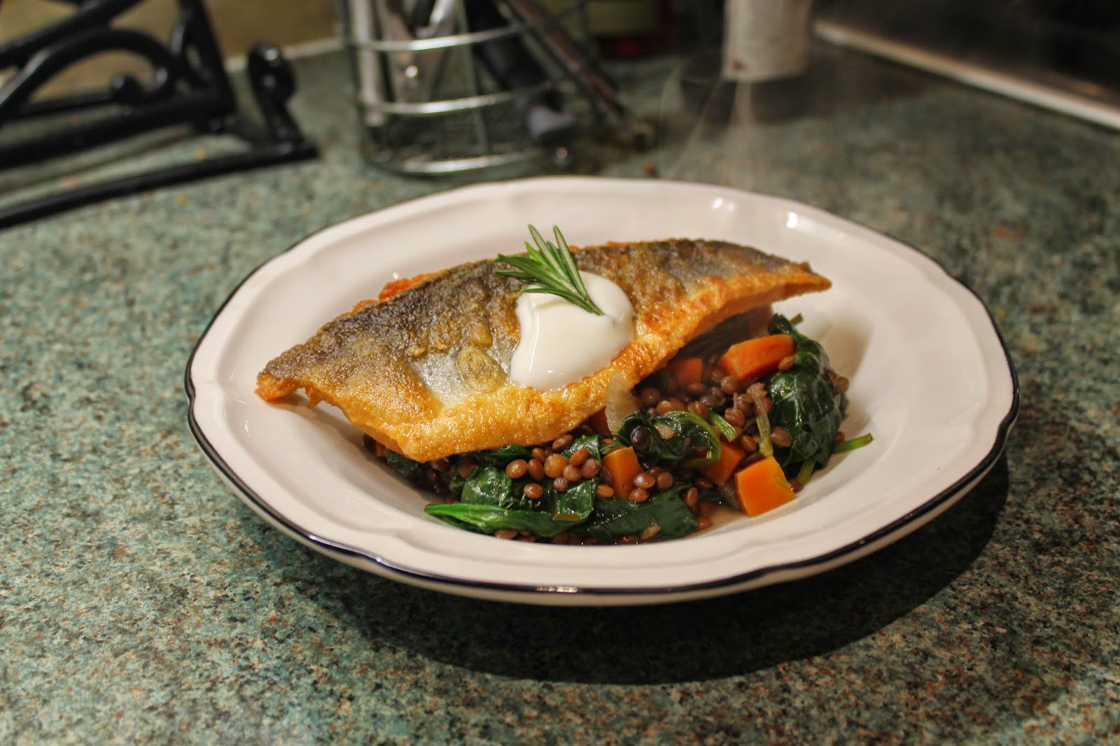Tea Tonight Pan Fried Sea Bass with Lentils