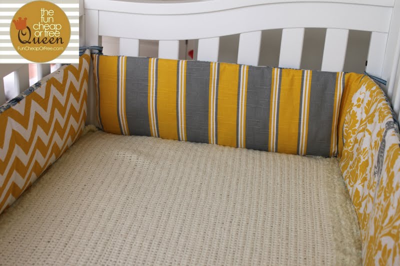 Yellow & Gray Nursery tutorials DIY Custom crib bumper Fun Cheap or Free