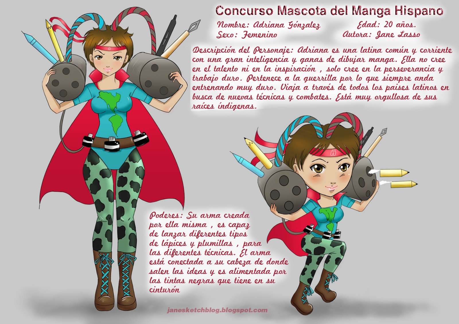 La Guerrera hispana Adriana Gónzalez - Dibujos y Sketches de Jane Lasso