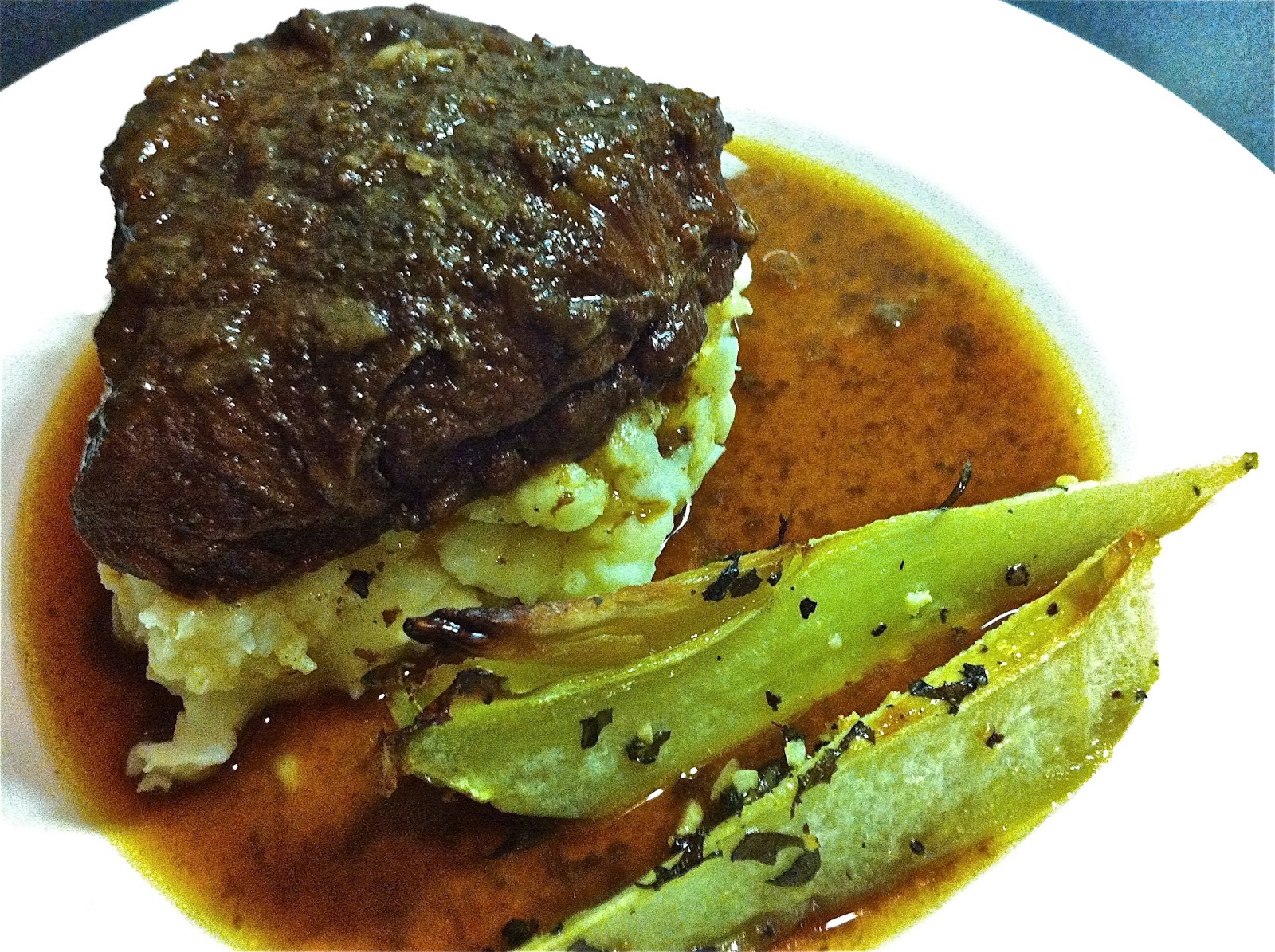Behind The Burners BEEF CHEEK, CELERIAC MASH AND ROASTED CHOKOS