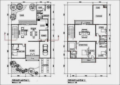4 denah rumah minimalis 2 lantai type 90
