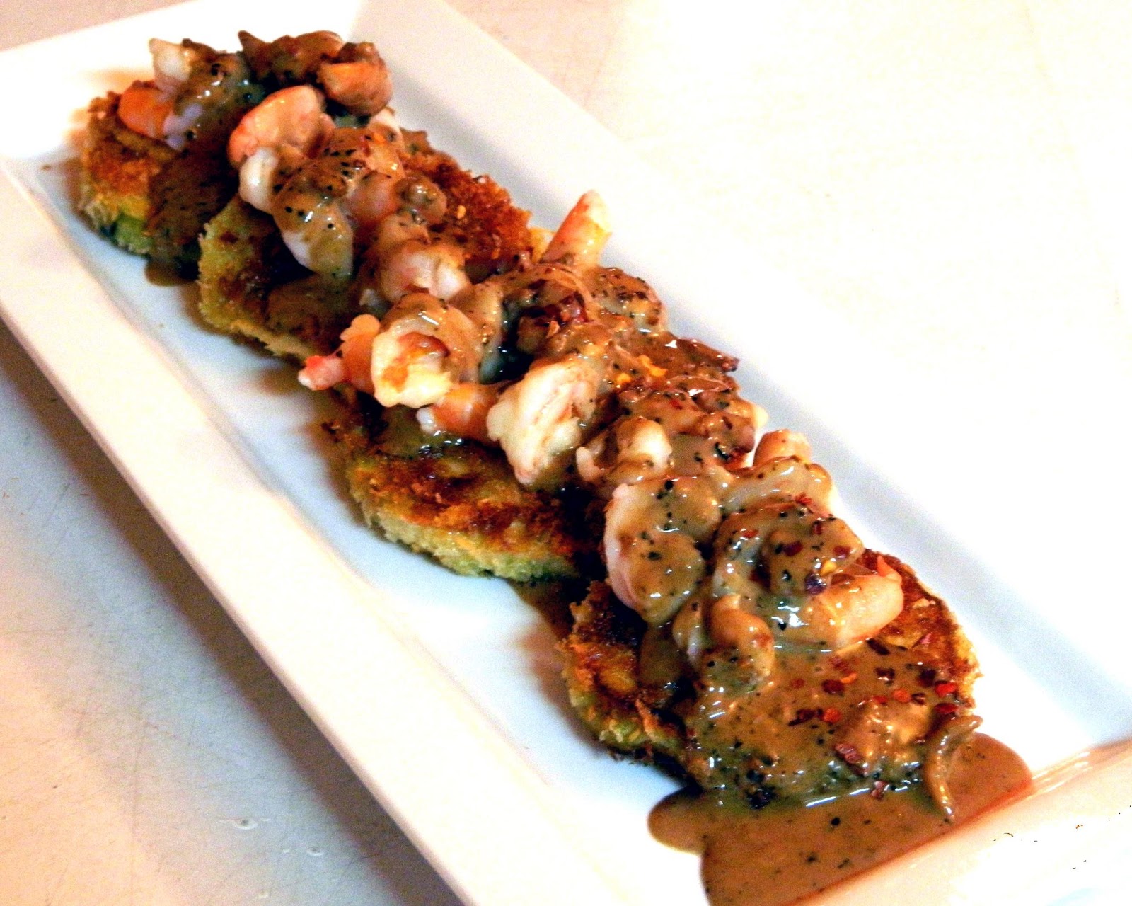 Eat It Up! Parmesan Crusted Eggplant and Shrimp with Peppercorn Cream