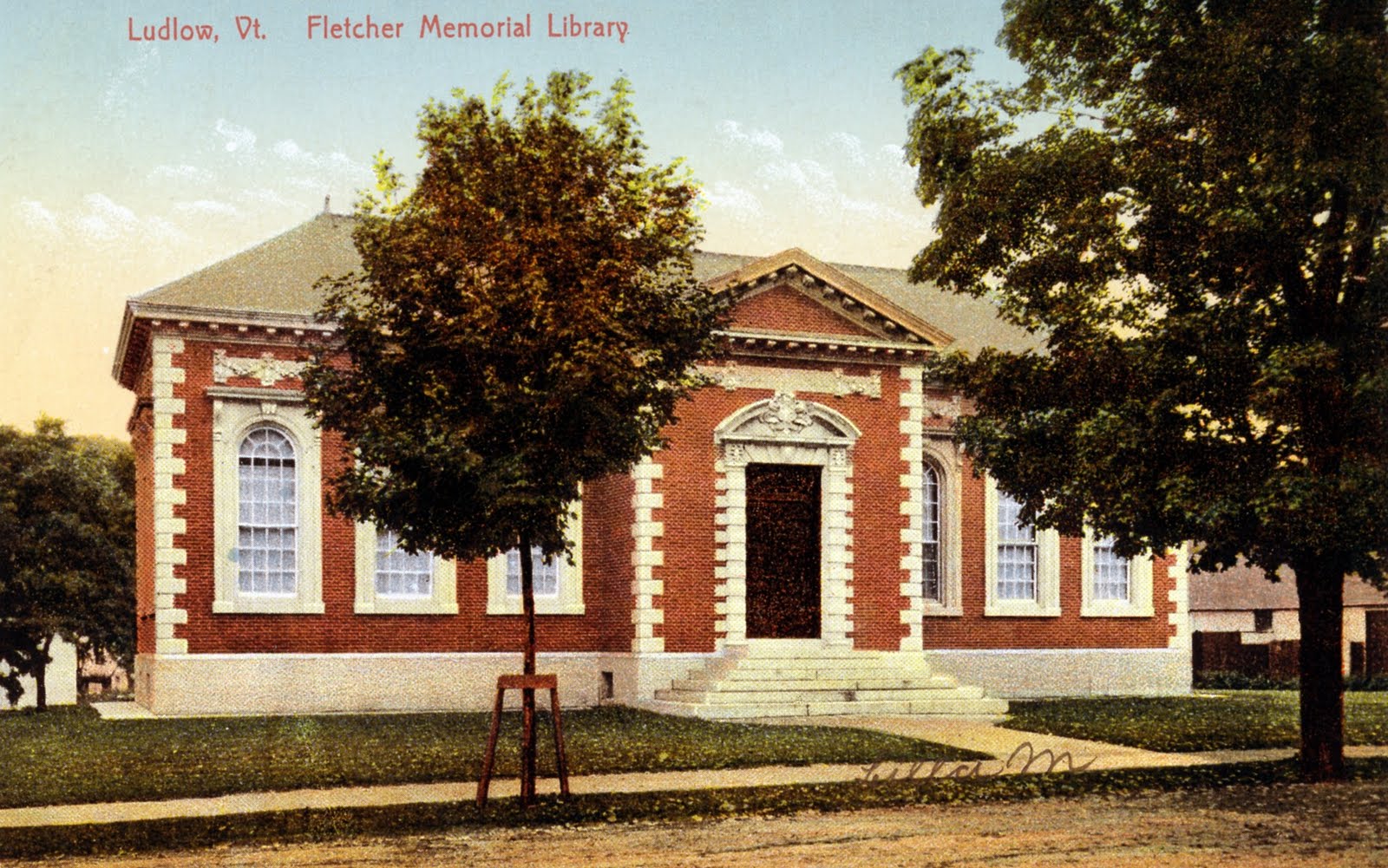 Library Postcards Fletcher Memorial Library, Ludlow, Vermont