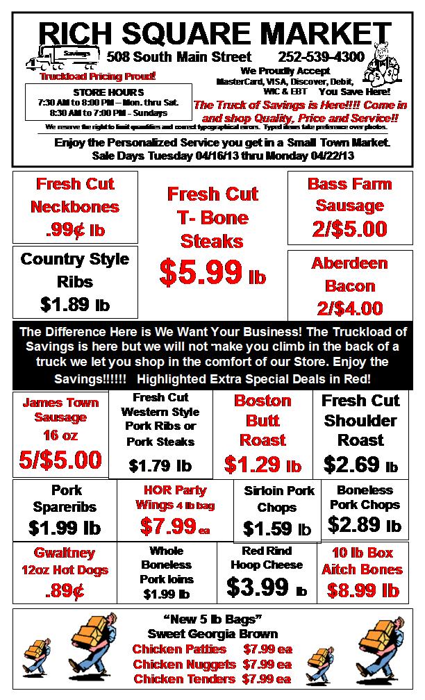 Rich Square Market Specials April 2013
