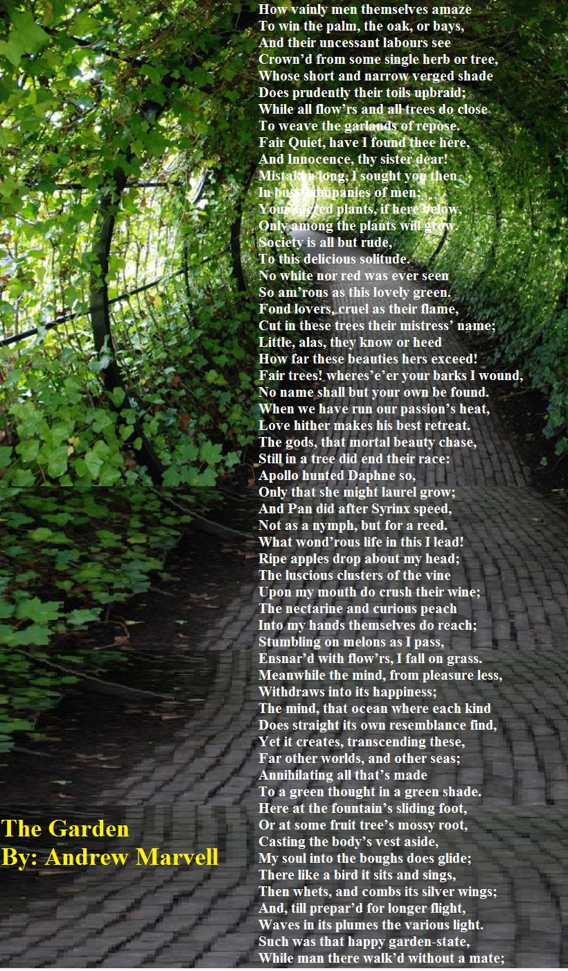 Ap B A T The Garden By Andrew Marvell Poem Of The 2 Week