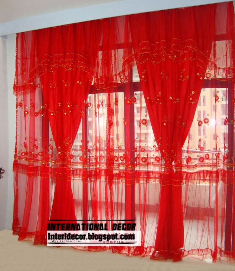 Bright Colorful Kitchen Curtains Long Red Sheer Curtains