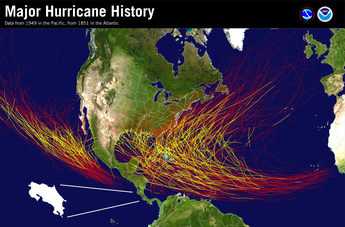 map showing how infrequently costa rica feels the major effects of hurricanes the last major hurricane to hit the area was hurricanes caesar 1996 and map showing how infrequently costa rica feels the major effects of hurricanes the last major hurricane to hit the area was hurricanes caesar 1996 and