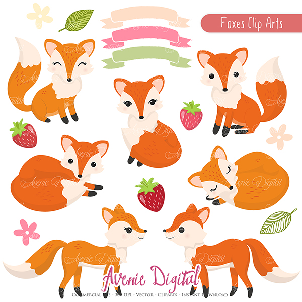 Cute Fox Clipart Scrapbook printables, Autumn clip art set for