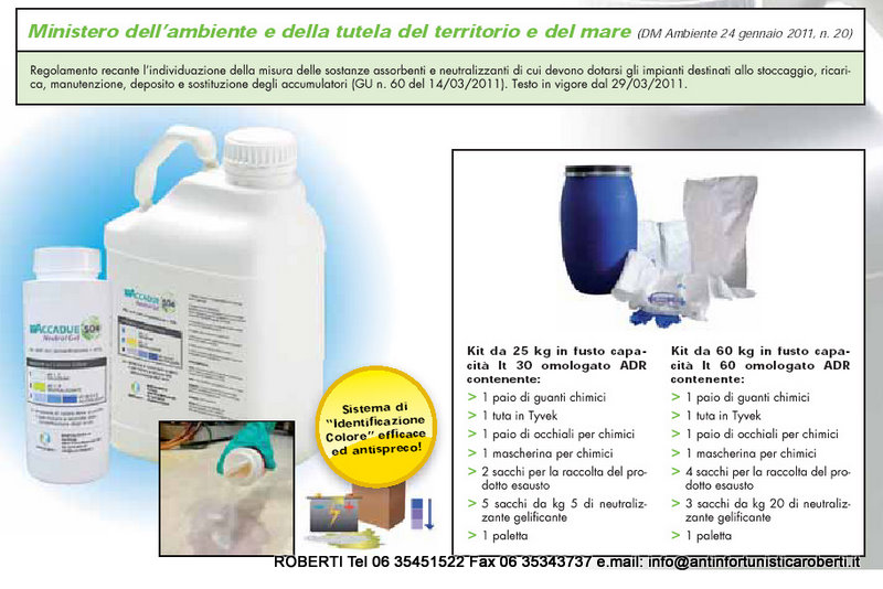 Antinfortunistica ROBERTI Forniture Professionali : Acido Solforico:  polvere neutralizzante e gelificante