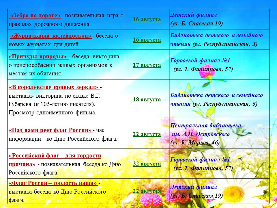 План мероприятий праздников на август План мероприятий праздников на август