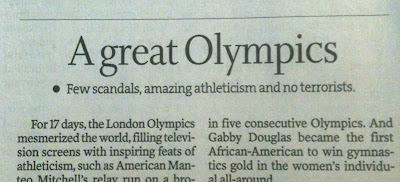 Star Tribune editorial headline A Great Olympics: Few Scandals, Amazing Athleticism, and No Terrorism