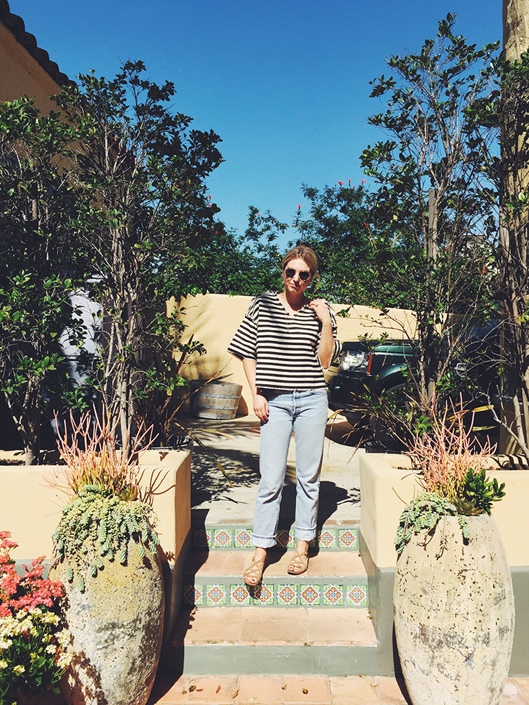 Fashion OVer Reason, LA, California, Levis 501 jeans, Need Supply linen burlap striped top, Ray-Ban Lennon sunglasses, Michael Kors sandals, lush garden Fashion OVer Reason, LA, California, Levis 501 jeans, Need Supply linen burlap striped top, Ray-Ban Lennon sunglasses, Michael Kors sandals, lush garden