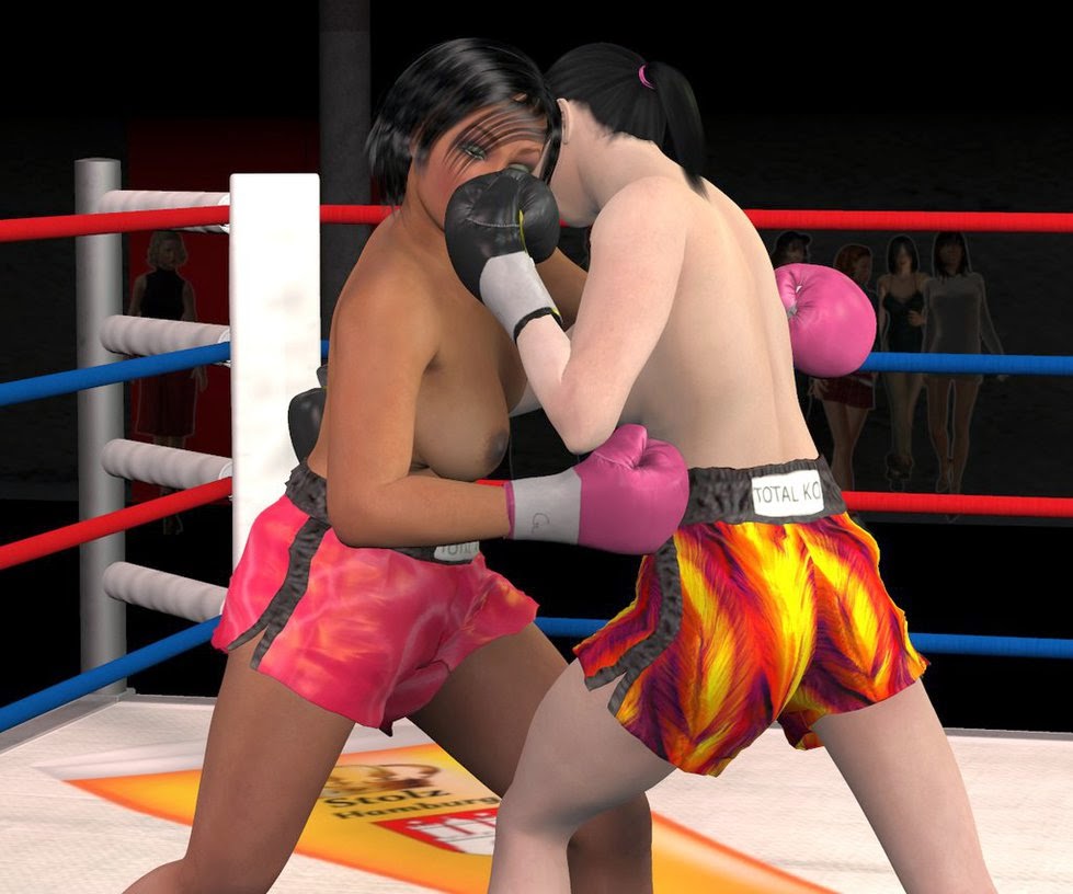 fight art : female topless boxing.