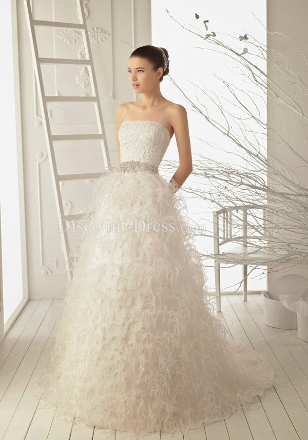 Organza & Lace A line Strapless Natural Waist Sleeveless Floor Length Wedding Dress