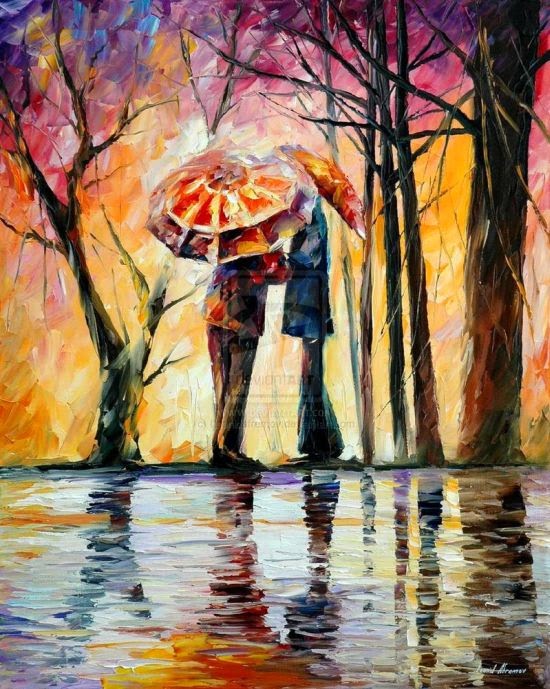 Leonid Afremov deviantart pinturas românticas impressionistas cores casais sob a chuva Leonid Afremov deviantart pinturas românticas impressionistas cores casais sob a chuva