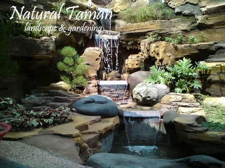 harga pembuatan taman, kolam minimalis, relief / tebing, batu sikat