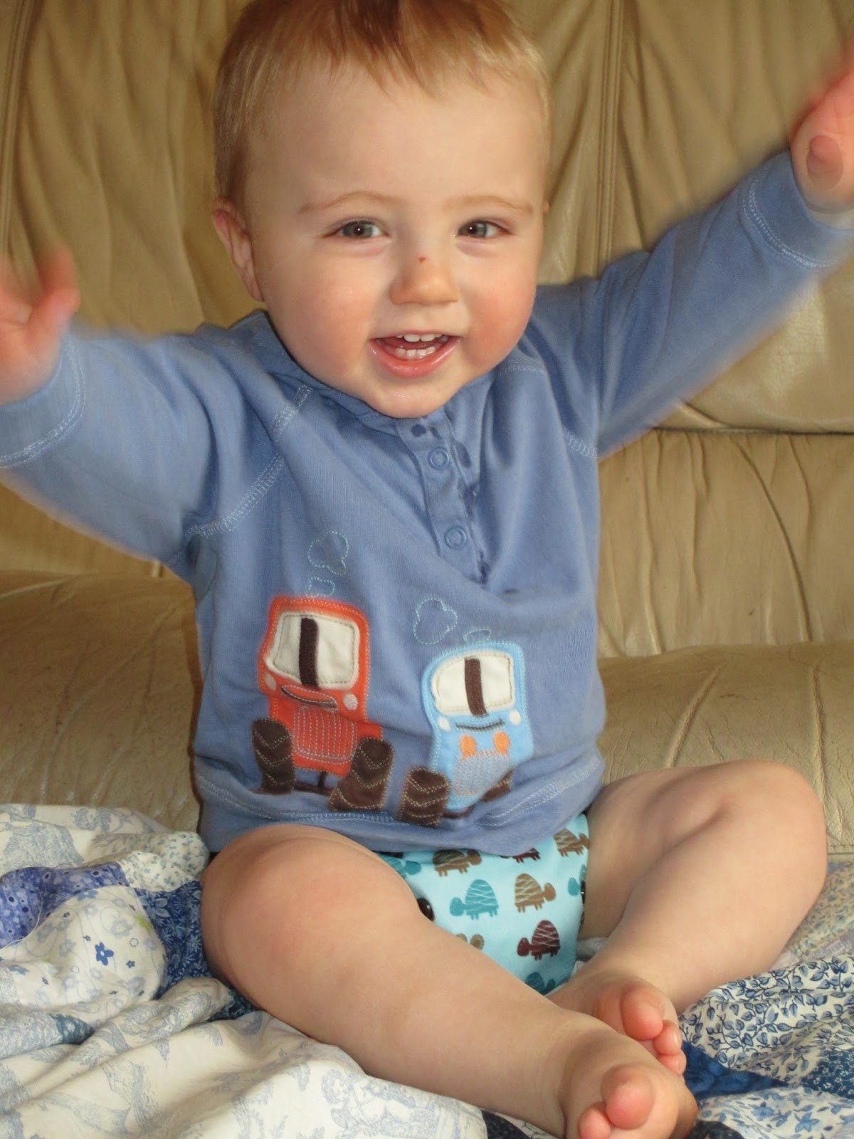 Frugi Tractor Applique Top Oscar sporting his Frugi top!