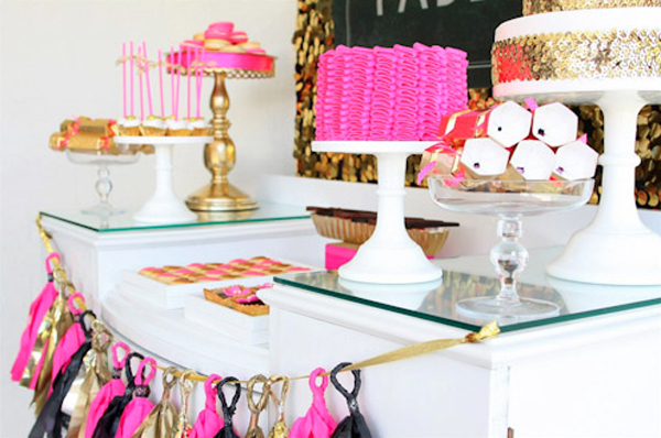 pink & gold birthday party dessert bar