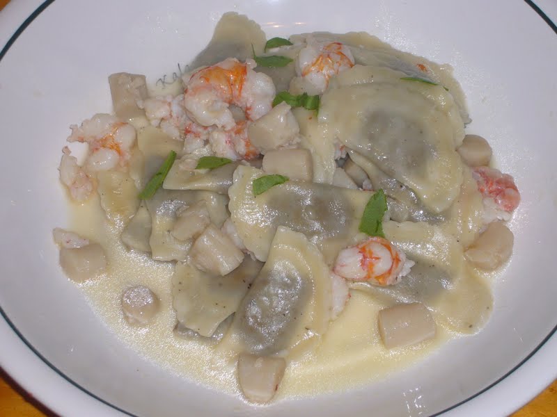 Kitchen Sink Diaries Mushroom Ravioli with Rock Shrimp & Bay Scallops