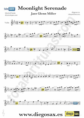 Tubescore Moonlight Serenade Sheet Music for Violin Glenn Miller Jazz Music Score