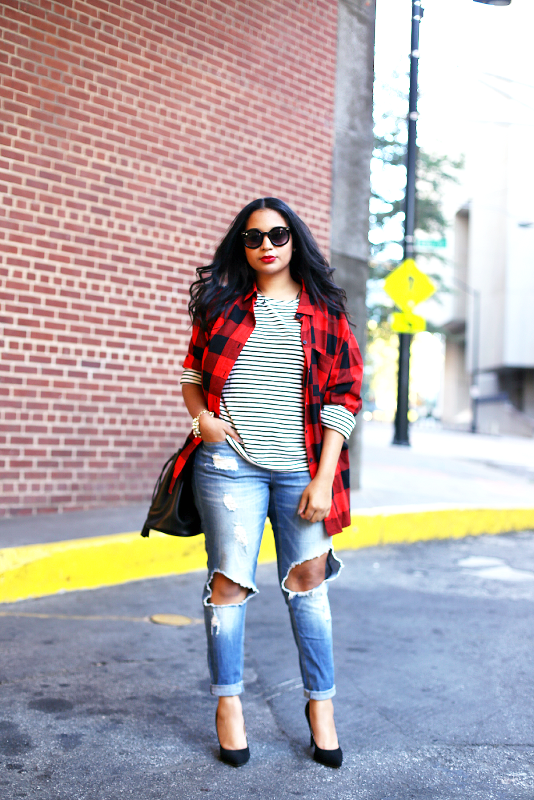 Buffalo Plaid & Stripe Pattern Mixing
