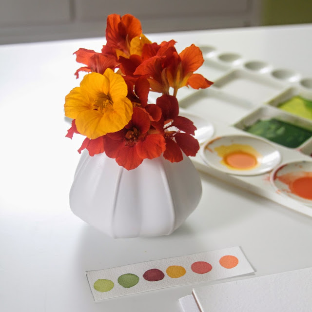 nasturtiums, paint palette, paint swatches, Anne Butera, My Giant Strawberry