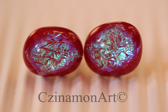Red stud earrings, Lilac, Purple, Post Earrings, Dichroic glass earrings, Fused Glass Stud Earrings, Round post earrings