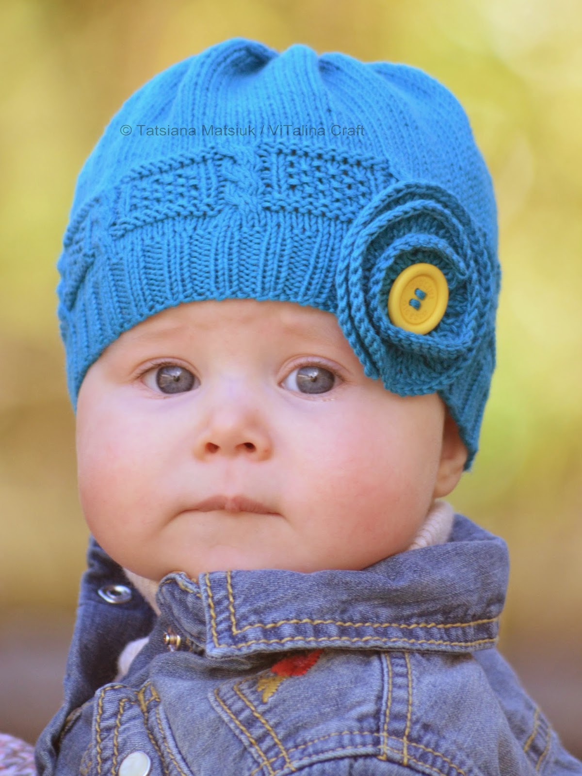 Azure Twist Flower Baby Hat Knitting Pattern ViTalina Craft
