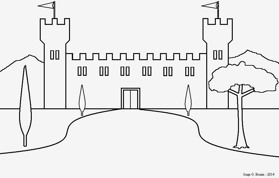 arte no paint desenho para colorir castelo
