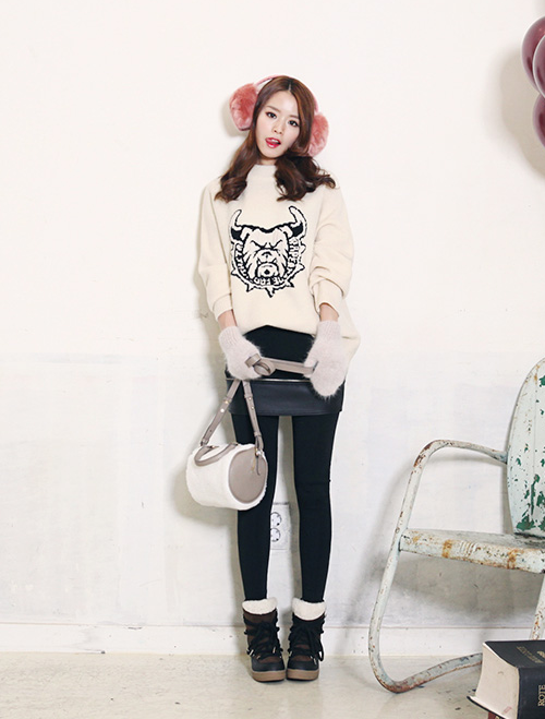 [Dabagirl] Bulldog Design Knit Pullover KSTYLICK Latest Korean