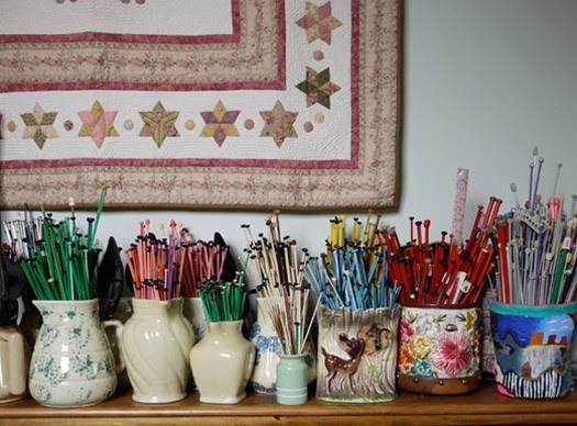 1andTwenty Knitting Needle Organizing Vintage folding sewing basket knitting project bag carry all